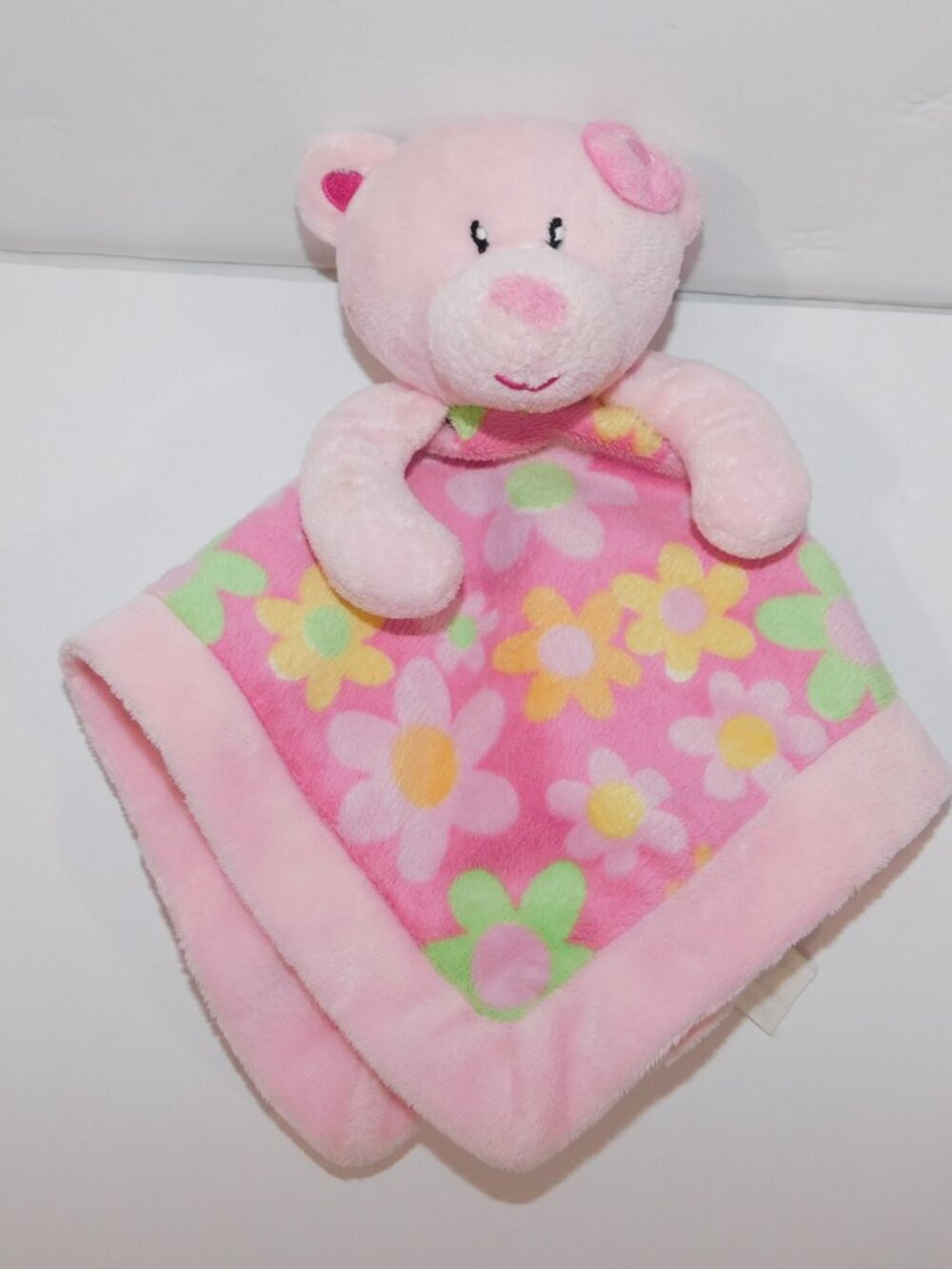 First Impressions Pink Green Floral Teddy Bear Security blanket Baby Lovey nunu - Picture 6 of 6